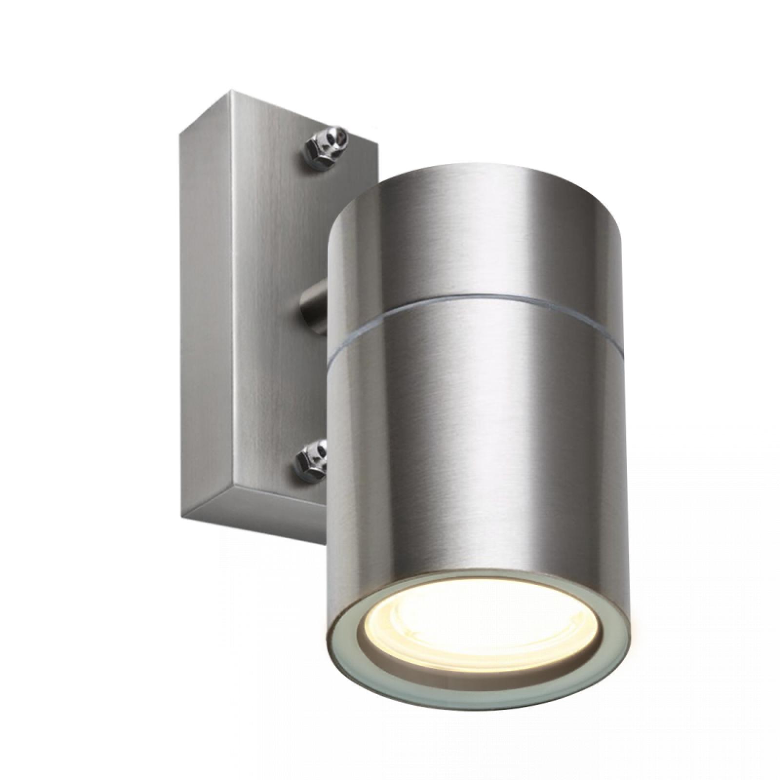  LED Wandleuchte Edelstahl gebürstet Rund Edelstahl Glas 1-flammig Schrauben & Dübeln IP44 1,2W LED Lichtfarbe warmweiß GU10 230V